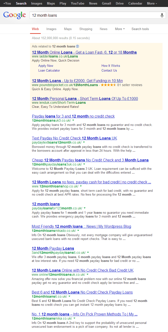 Figure 2.1 - The '12 month loans' SERP